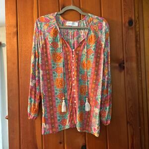 Walker & Wade Anthropologie Sonia Blouse Julep Floral Button Front $158 XS NWOT